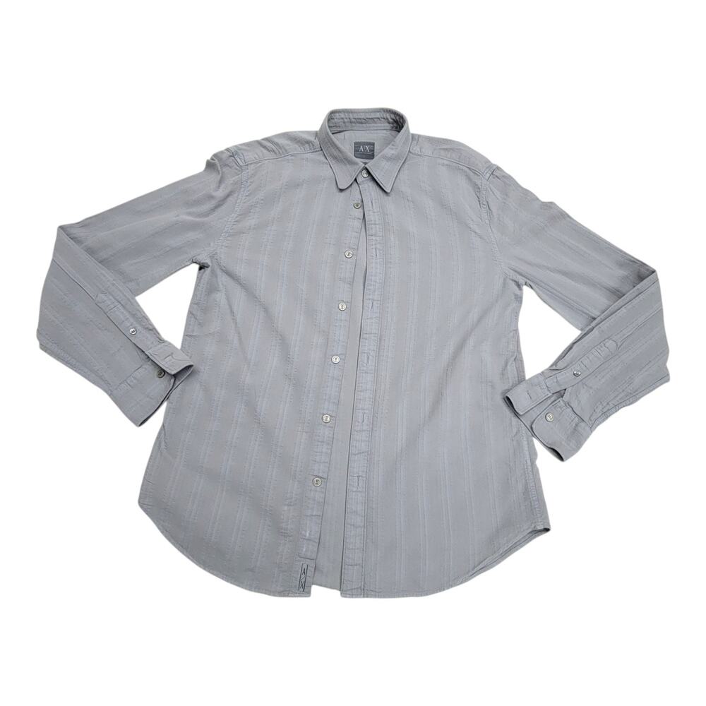 Armani Exchange AX Mens Medium Gray Textured Stripe Long Sleeve Button Down